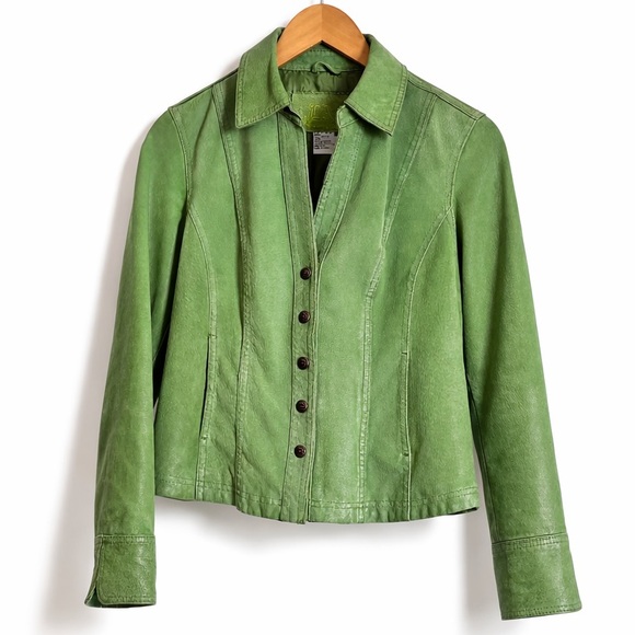 Live a Little Jackets & Blazers - Live a Little Green Genuine Leather Button Front Jacket Small Boho Art Teacher
